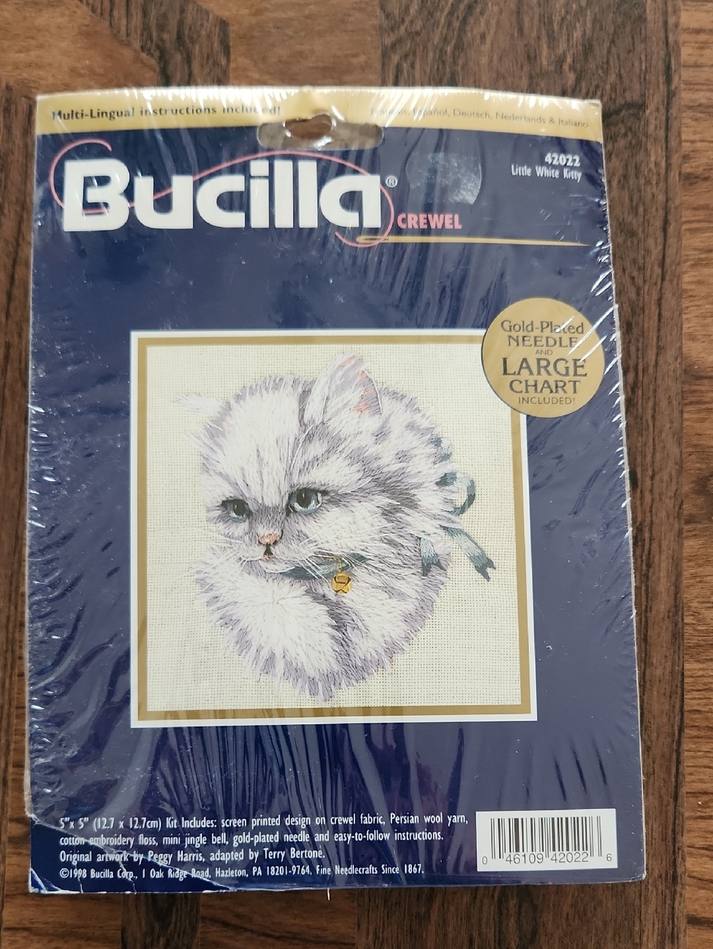 Vintage Bucilla Crewel Lily White Kitty Kit